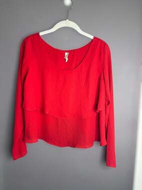 Love Marks Red Layered Blouse Long Sleeve Small